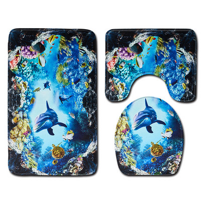 Sea Beach 3D set prostirki za kupanje Kupaonski tepisi 2022. Otirač Tepih Ekološki tepisi za uređenje doma Deka za spavaću sobu Navlaka za WC školjku