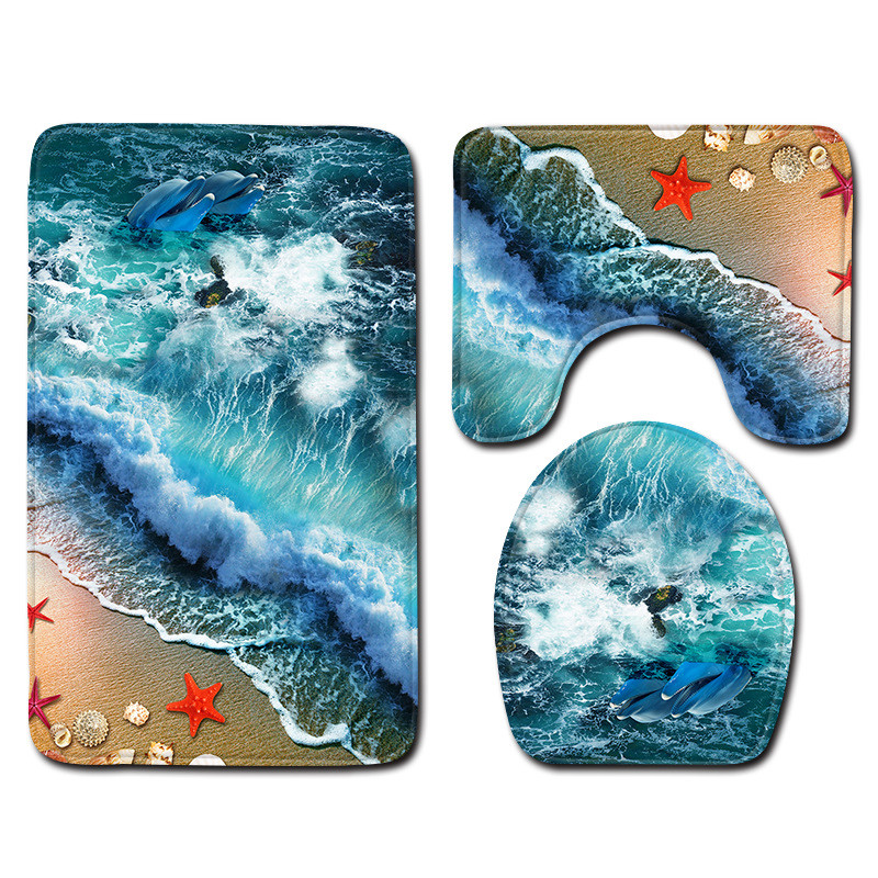 Sea Beach 3D set prostirki za kupanje Kupaonski tepisi 2022. Otirač Tepih Ekološki tepisi za uređenje doma Deka za spavaću sobu Navlaka za WC školjku