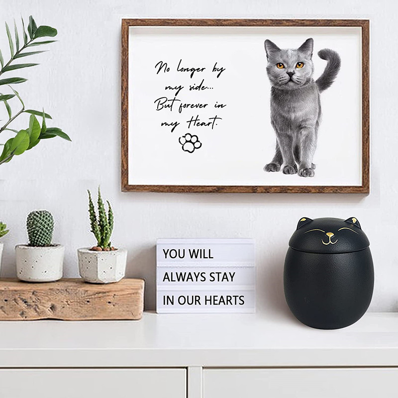 Vienmēr atcerieties klasisko suvenīru mājdzīvnieku kaķu suņu keramikas pelnu bēru urnu (4,7"*4,3"/mazāk nekā 70 mārciņas/melns kaķis)