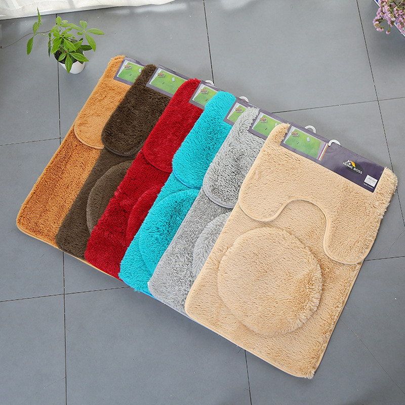 3-dijelni komplet protukliznih prostirki za kupaonicu WC tepih Flanel Neklizajući set tepiha za tuš Poklopac za WC školjku za tuširanje Tepih Podna prostirka