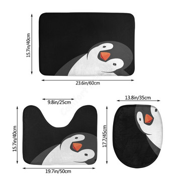 Симпатичен пингвин 3D постелка за баня Комплект от три части Килим Водоустойчиви килими за баня Покривало за тоалетна седалка Подложка за под Декорация на баня