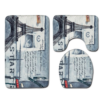 The London Tower 3 kom/lot Kupaonski tepisi i set prostirki Protuklizna prostirka za kupaonicu 3D Toillete tepih Ekološki kuhinjski pokrivač Otirači