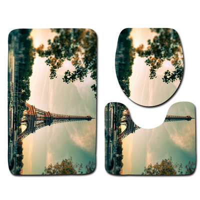 The London Tower 3 kom/lot Kupaonski tepisi i set prostirki Protuklizna prostirka za kupaonicu 3D Toillete tepih Ekološki kuhinjski pokrivač Otirači