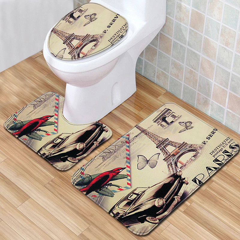 The London Tower 3 kom/lot Kupaonski tepisi i set prostirki Protuklizna prostirka za kupaonicu 3D Toillete tepih Ekološki kuhinjski pokrivač Otirači