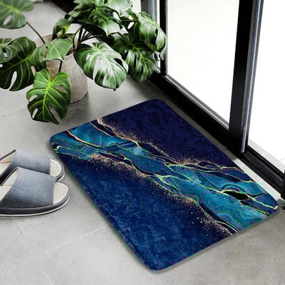 Smaragdnozeleni mramorni set prostirki za kupaonicu Zlatna linija Crni teksturirani uzorak Moderni geometrijski dekor za kupaonicu Neklizajući tepih Poklopac za WC školjku