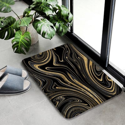 Smaragdnozeleni mramorni set prostirki za kupaonicu Zlatna linija Crni teksturirani uzorak Moderni geometrijski dekor za kupaonicu Neklizajući tepih Poklopac za WC školjku