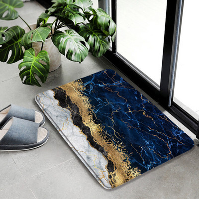 Smaragdnozeleni mramorni set prostirki za kupaonicu Zlatna linija Crni teksturirani uzorak Moderni geometrijski dekor za kupaonicu Neklizajući tepih Poklopac za WC školjku