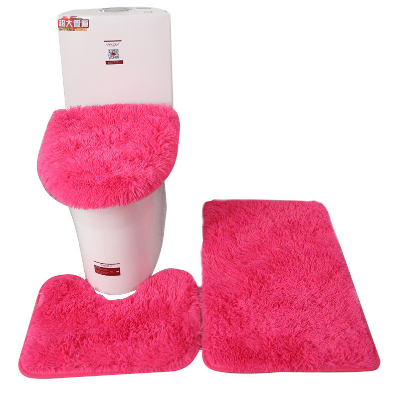 3 kom/set Jednobojni set prostirki za kupaonicu Fluffy Hairs Kupaonski tepisi Moderni pokrivač poklopca za WC školjku Komplet tepiha Pravokutnik 50*80 50*40 45*50 cm