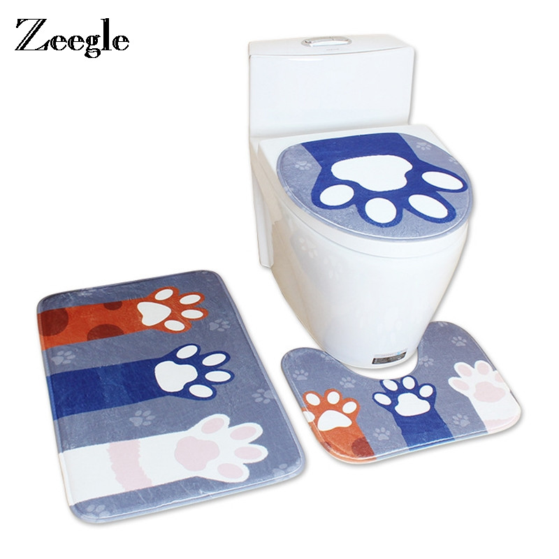 Zeegle 3Gb vannas istabas vannas paklājiņš Cartoon dušas paklāju uzsūcošs paklājiņš tualetes vākam, pārsegs kāju paliktnis Neslīdošs vannas istabas paklājs