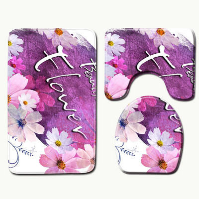 Zeegle Flowers Drukāts vannas istabas grīdas paklājs Mikrošķiedras paklājs, neslīdošs dušas paklājiņš, mazgājams vannas paklājiņš, ātri žūstošs tualetes paklājs