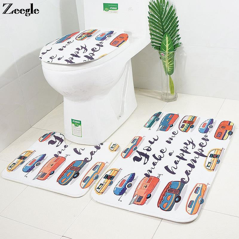 Crtani autobus WC Prostirka za kupaonicu Setovi tepiha Božićne podne prostirke Flanel protiv klizanja 3 komada Set prostirki za kupaonicu Upijajuća kupaonska prostirka