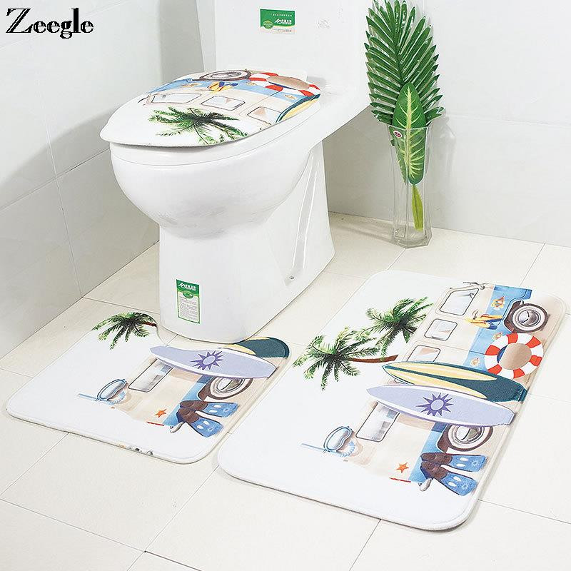 Crtani autobus WC Prostirka za kupaonicu Setovi tepiha Božićne podne prostirke Flanel protiv klizanja 3 komada Set prostirki za kupaonicu Upijajuća kupaonska prostirka