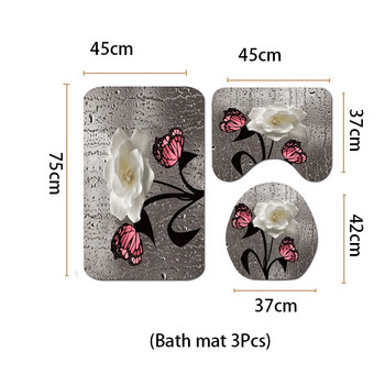 3 бр./компл. Флорални постелки за баня Килимни постелки за тоалетна U-образна форма Комплект килими за крака за тоалетна Абсорбиращи постелки за баня