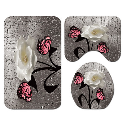 3Pcs/Set Cvjetne prostirke za kupaonicu Tepisi za kupaonicu u obliku slova U Set toaletnih prostirki za noge Upijajuće prostirke za kupaonicu