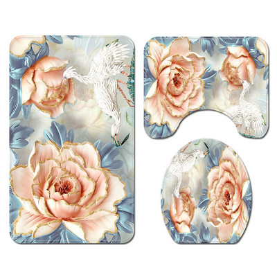3Pcs/Set Cvjetne prostirke za kupaonicu Tepisi za kupaonicu u obliku slova U Set toaletnih prostirki za noge Upijajuće prostirke za kupaonicu