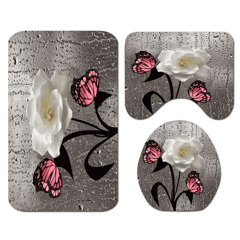 3Pcs/Set Cvjetne prostirke za kupaonicu Tepisi za kupaonicu u obliku slova U Set toaletnih prostirki za noge Upijajuće prostirke za kupaonicu