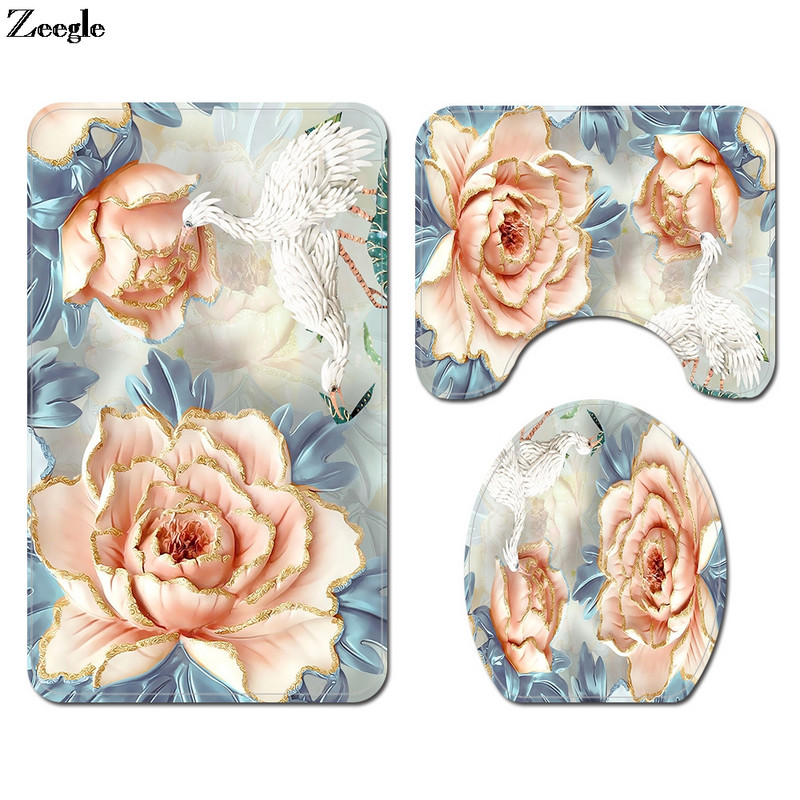 3Pcs/Set Cvjetne prostirke za kupaonicu Tepisi za kupaonicu u obliku slova U Set toaletnih prostirki za noge Upijajuće prostirke za kupaonicu