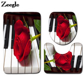 Rožu ziedu apdrukas vannas paklājs tualetes paklājam vannas istabā Mājas apdares paklājs tualetes sēdekļa spilvens Mikrošķiedras kāju paklāja komplekts