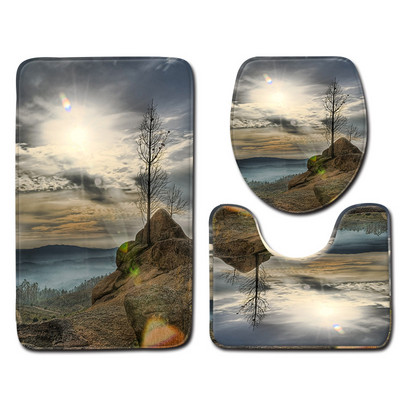 Rožu ziedu apdrukas vannas paklājs tualetes paklājam vannas istabā Mājas apdares paklājs tualetes sēdekļa spilvens Mikrošķiedras kāju paklāja komplekts