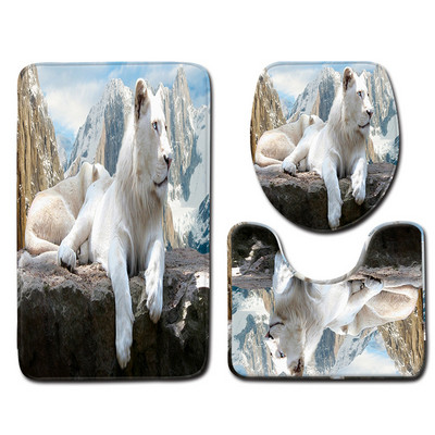 Rožu ziedu apdrukas vannas paklājs tualetes paklājam vannas istabā Mājas apdares paklājs tualetes sēdekļa spilvens Mikrošķiedras kāju paklāja komplekts