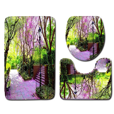 Rožu ziedu apdrukas vannas paklājs tualetes paklājam vannas istabā Mājas apdares paklājs tualetes sēdekļa spilvens Mikrošķiedras kāju paklāja komplekts