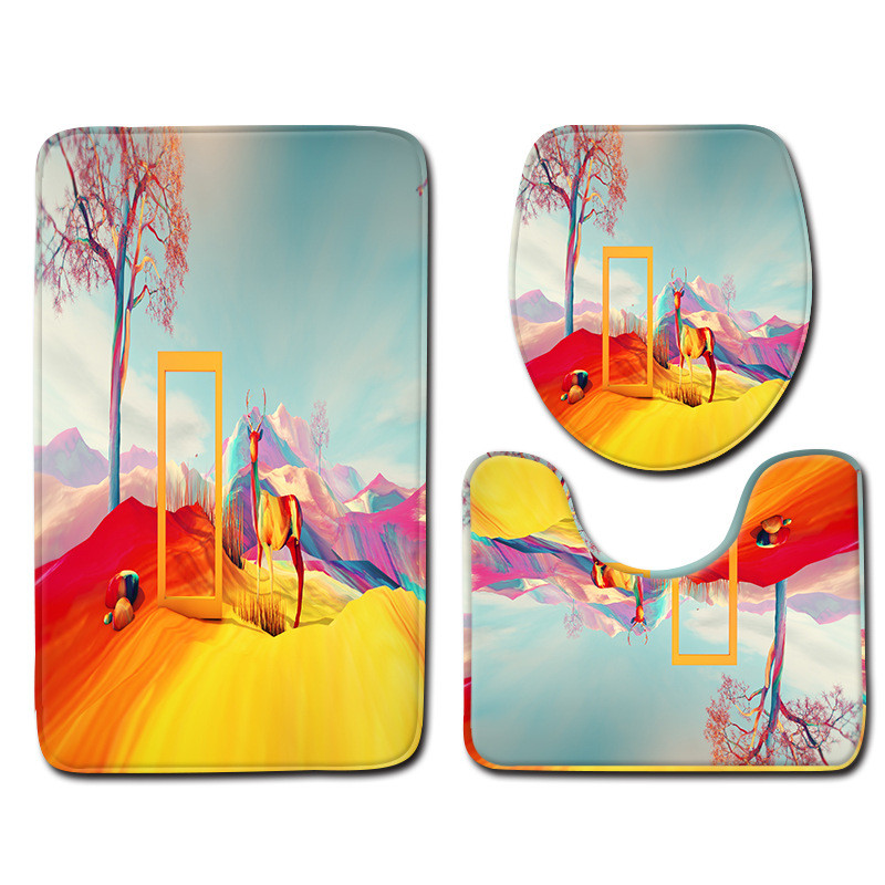 Rožu ziedu apdrukas vannas paklājs tualetes paklājam vannas istabā Mājas apdares paklājs tualetes sēdekļa spilvens Mikrošķiedras kāju paklāja komplekts