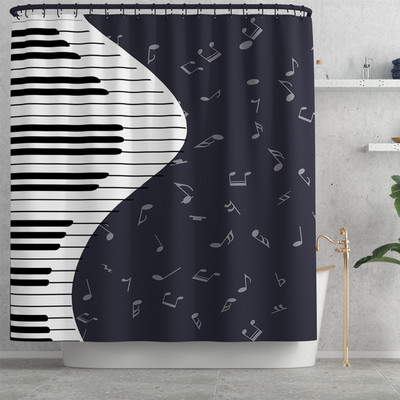 Crno-bijeli komplet kupaonskih tepiha s umjetničkim tiskom za uređenje doma i set prostirki za kupanje i zavjesa za tuš s kukama Prostirka za ulazna vrata tuša