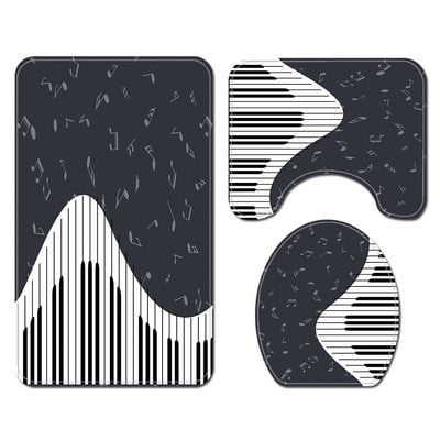 Crno-bijeli komplet kupaonskih tepiha s umjetničkim tiskom za uređenje doma i set prostirki za kupanje i zavjesa za tuš s kukama Prostirka za ulazna vrata tuša