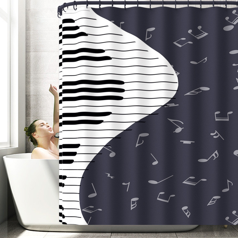 Crno-bijeli komplet kupaonskih tepiha s umjetničkim tiskom za uređenje doma i set prostirki za kupanje i zavjesa za tuš s kukama Prostirka za ulazna vrata tuša