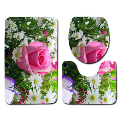 Cvjetni set prostirki za kupaonicu WC prostirka Neklizajuća kupaonica Tepih Postolje Tepih WC prostirka Poklopac Tepih Upijajuća prostirka za tuš