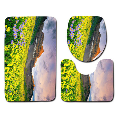 Cvjetni set prostirki za kupaonicu WC prostirka Neklizajuća kupaonica Tepih Postolje Tepih WC prostirka Poklopac Tepih Upijajuća prostirka za tuš