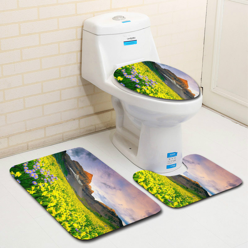 Cvjetni set prostirki za kupaonicu WC prostirka Neklizajuća kupaonica Tepih Postolje Tepih WC prostirka Poklopac Tepih Upijajuća prostirka za tuš