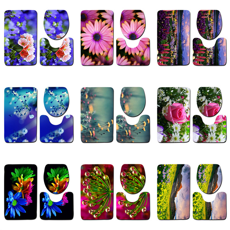 Cvjetni set prostirki za kupaonicu WC prostirka Neklizajuća kupaonica Tepih Postolje Tepih WC prostirka Poklopac Tepih Upijajuća prostirka za tuš