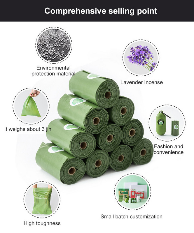 Nešiojami naminių gyvūnėlių šunų išmatų maišeliai Degradacijos vienkartiniai šiukšlių maišai Šunų išmatų maišai, skirti šunų lauko šunų priedai