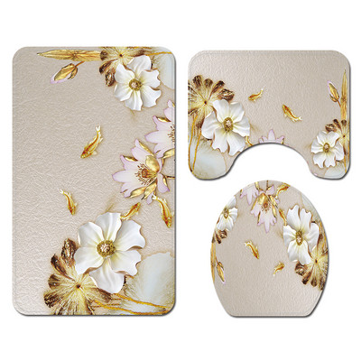 Tradicionalni stil Cvjetne prostirke za kupanje i set zavjesa za tuširanje Flanelski jastuk za WC sjedalo Set kupaonskih prostirki Upijajuća prostirka za tuširanje