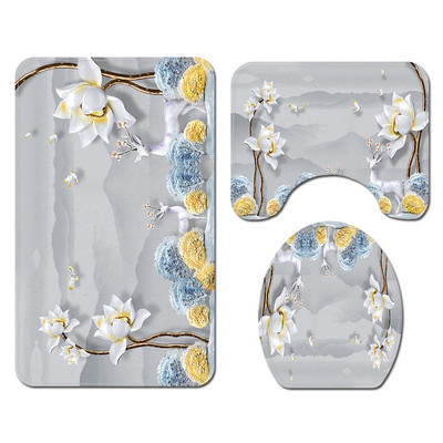 Tradicionalni stil Cvjetne prostirke za kupanje i set zavjesa za tuširanje Flanelski jastuk za WC sjedalo Set kupaonskih prostirki Upijajuća prostirka za tuširanje