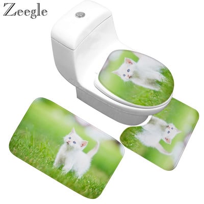 Zeegle Microfiber Cat εμπριμέ Χαλάκι μπάνιου Τουαλέτα Μοκέτα Ντους Δωμάτιο Αντιολισθητικό φανελένιο Πατάκια δαπέδου Χαλί μπάνιου βάθρο