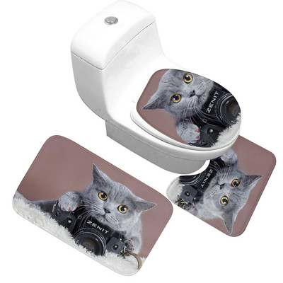 Zeegle mikrovlakana Mačka otisnuta kupaonska prostirka za kupaonicu WC tepih Tuš soba Neklizajuće flanelske podne prostirke Kupaonski tepih s postoljem
