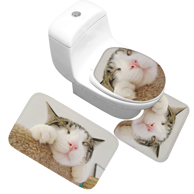 Zeegle mikrovlakana Mačka otisnuta kupaonska prostirka za kupaonicu WC tepih Tuš soba Neklizajuće flanelske podne prostirke Kupaonski tepih s postoljem