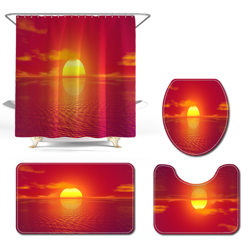 Prostirka za kupaonicu i set zavjesa za tuširanje u crvenoj boji Tepisi za kupaonicu Upijajuće prostirke za WC školjku u obliku slova U Tepisi za kupaonicu