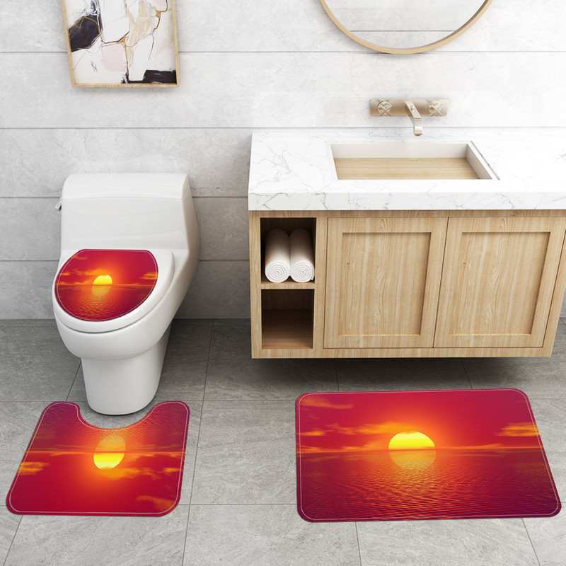 Prostirka za kupaonicu i set zavjesa za tuširanje u crvenoj boji Tepisi za kupaonicu Upijajuće prostirke za WC školjku u obliku slova U Tepisi za kupaonicu