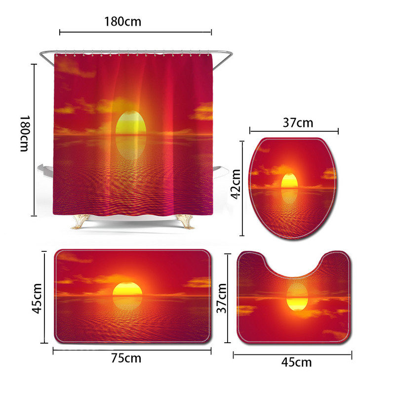 Prostirka za kupaonicu i set zavjesa za tuširanje u crvenoj boji Tepisi za kupaonicu Upijajuće prostirke za WC školjku u obliku slova U Tepisi za kupaonicu