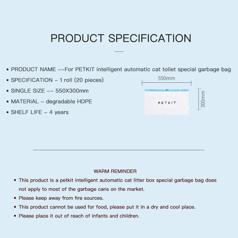 Išmatų maišelis, skirtas PETKIT Pura X Priedai Automatinis savaime išsivalantis kačių tualeto šiukšlių maišas Degraduojantys naminių gyvūnėlių išmatų šiukšlių maišai