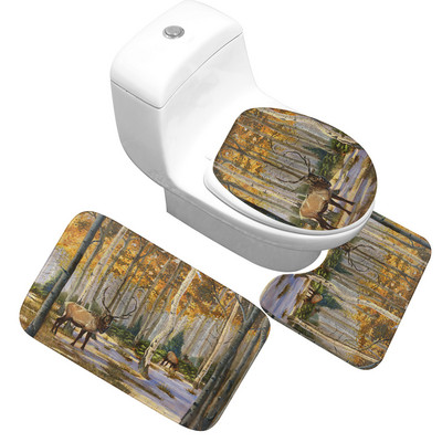 Prostirka za kupaonicu u stilu prirodnog krajolika Od mikrovlakana Navlaka za WC školjku Set kupaonskih tepiha Neklizajuća prostirka za noge Komplet upijajućih WC prostirki