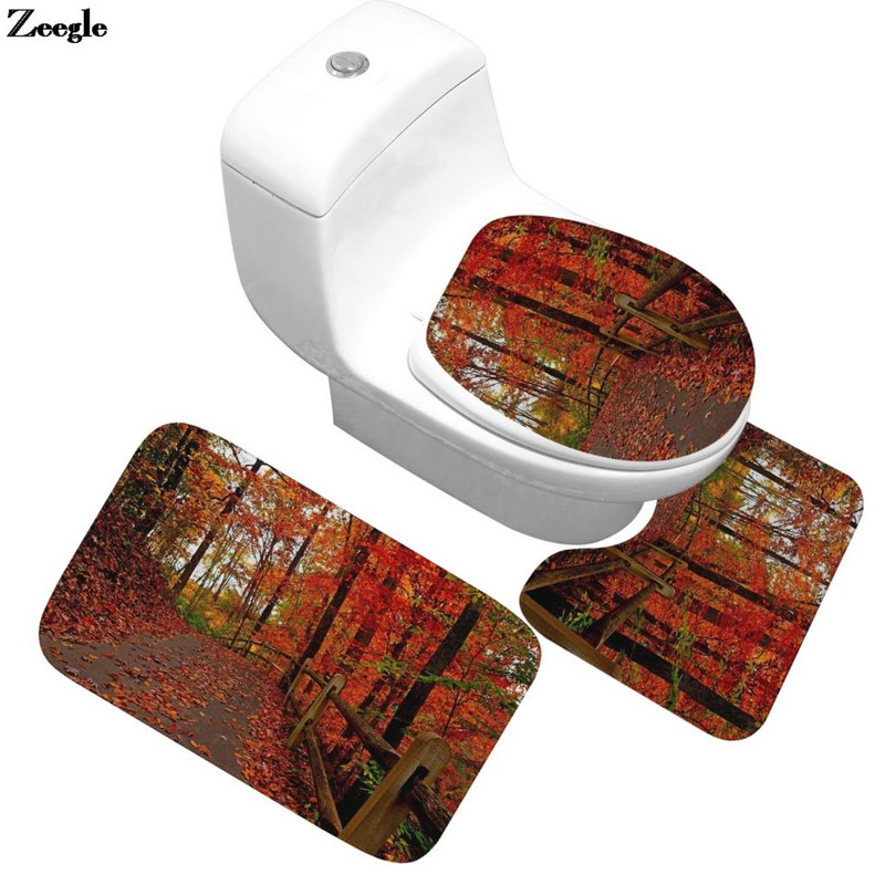 Prostirka za kupaonicu u stilu prirodnog krajolika Od mikrovlakana Navlaka za WC školjku Set kupaonskih tepiha Neklizajuća prostirka za noge Komplet upijajućih WC prostirki
