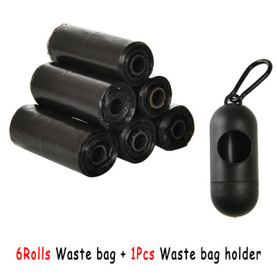 Mājdzīvnieku izkārnījumu maisiņu dozators suņu atkritumu maisu turētājs Plastmasas atkritumu maiss ar klipsi un maisu dozatoru 6 rullīšu atkritumu maisi