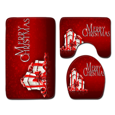 Zeegle Set prostirki za kupaonicu od 3 komada Merry Christmas Mat za dekoraciju WC-a Protuklizna prostirka za kupaonicu Podna prostirka periva WC prostirka Poklopac WC školjke