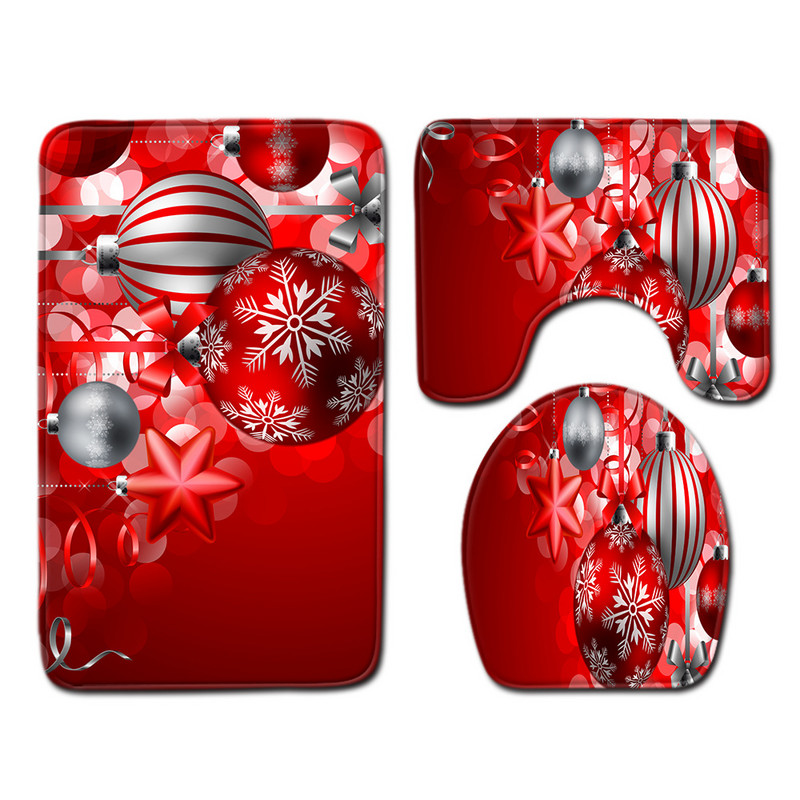 Zeegle Set prostirki za kupaonicu od 3 komada Merry Christmas Mat za dekoraciju WC-a Protuklizna prostirka za kupaonicu Podna prostirka periva WC prostirka Poklopac WC školjke
