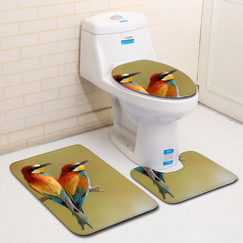 Zeegle 3d Birds Pattern Σετ Τουαλέτας Χαλάκι Τουαλέτας Τύπος U Χαλί Βάθος Χαλί Καπάκι Τουαλέτας Κάλυμμα ποδιών τουαλέτας Χαλί τουαλέτας Απορροφητικό αντιολισθητικό χαλί