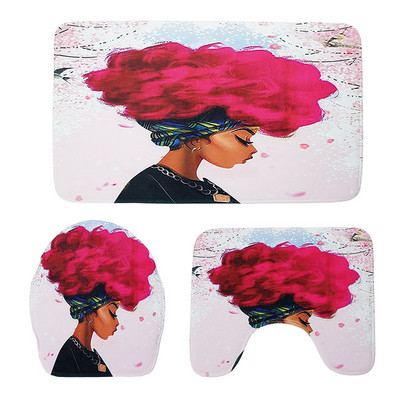 Zeegle Afrički ženski uzorak Tepih Kupaonska Memroy pjena 3 kom Kupaonska prostirka Protuklizna Podna prostirka Kupaonske prostirke Upijajuća prostirka za kupanje